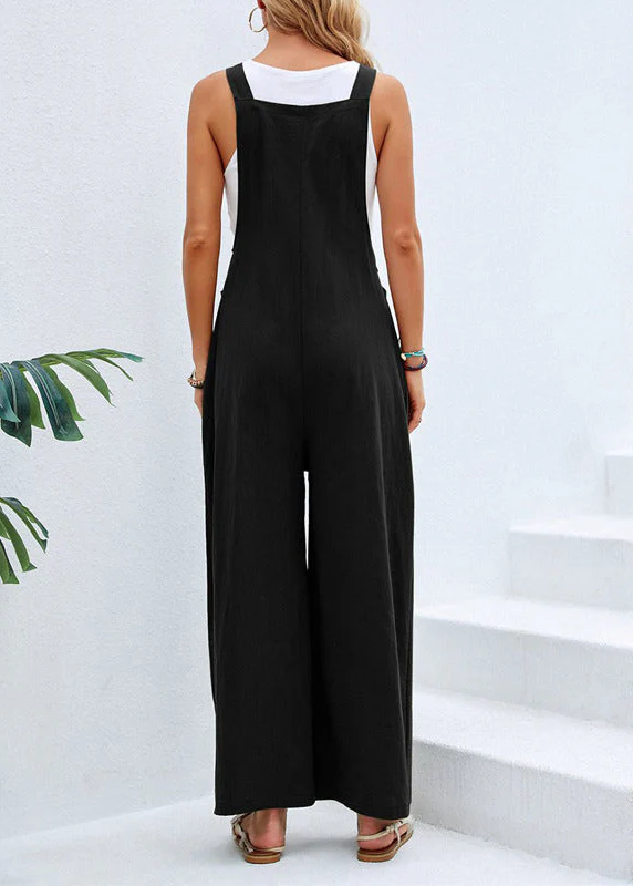 Ceylan Women¡¯s Wide Leg Jumpsuit with Button Straps and Pockets - Image 8