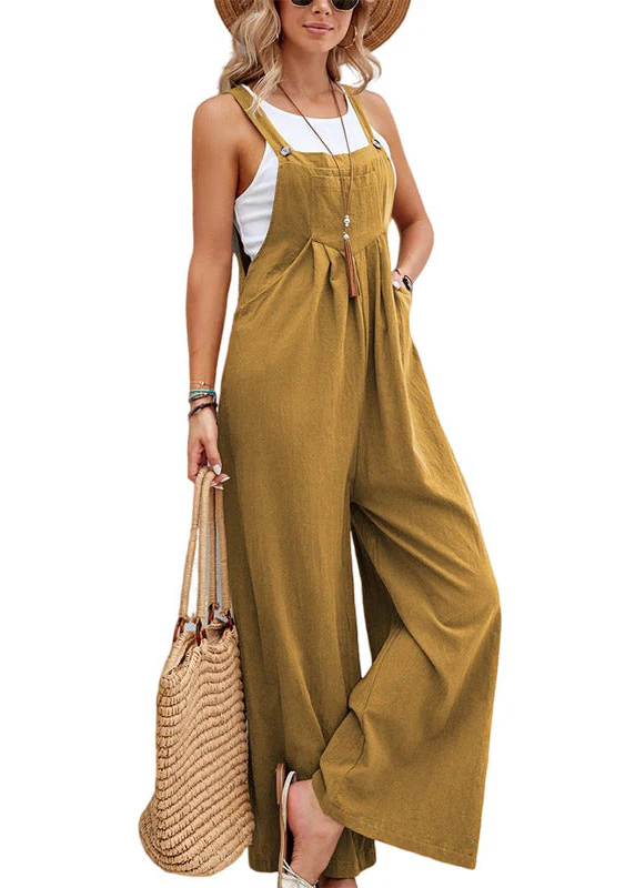 Ceylan Women¡¯s Wide Leg Jumpsuit with Button Straps and Pockets - Image 9
