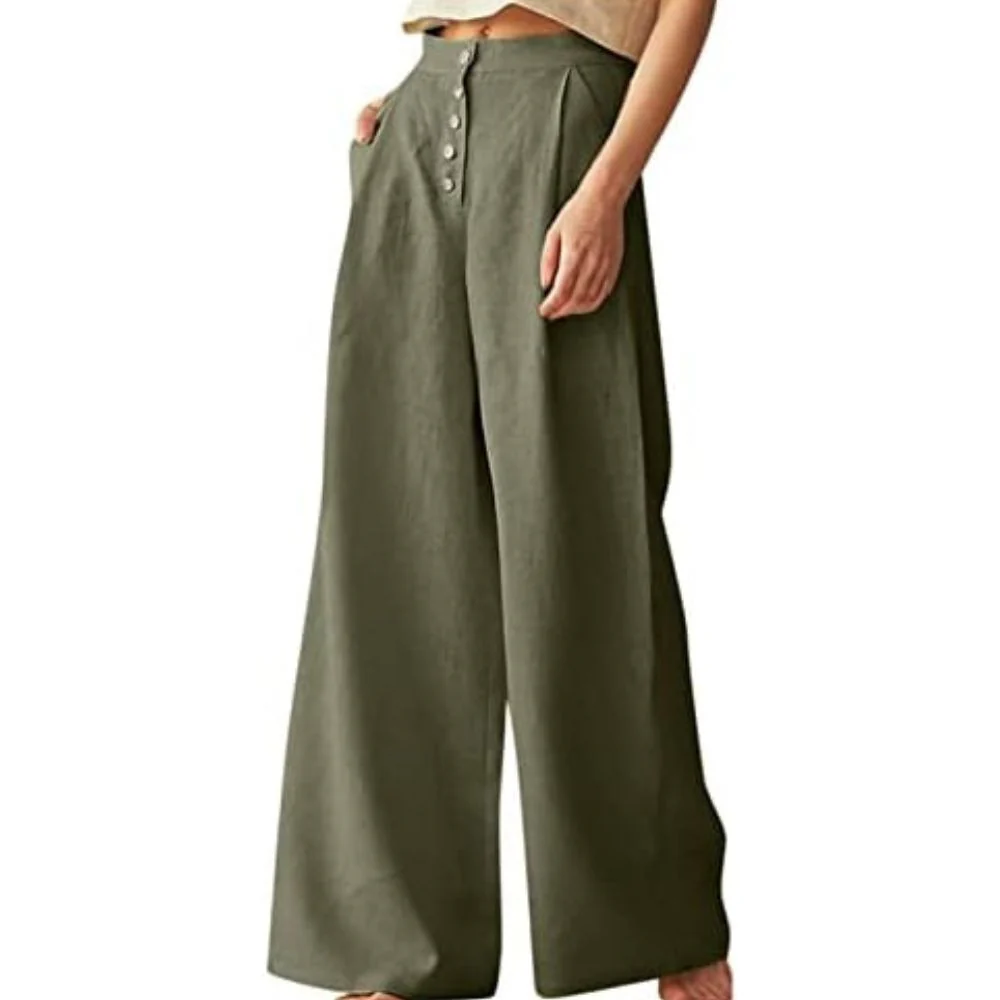 Ceylan Women’s Wide Leg Linen Pants Drawstring Waistband - Image 2