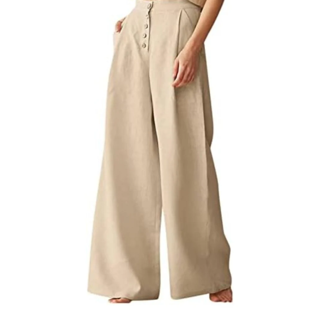 Ceylan Women’s Wide Leg Linen Pants Drawstring Waistband - Image 3