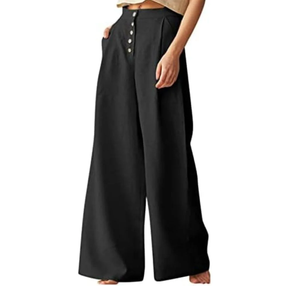 Ceylan Women’s Wide Leg Linen Pants Drawstring Waistband - Image 4