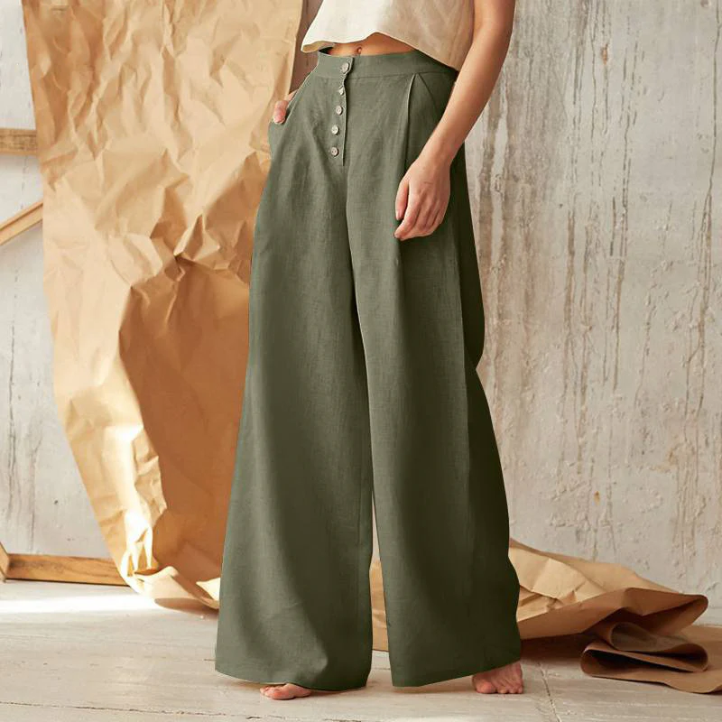 Ceylan Women’s Wide Leg Linen Pants Drawstring Waistband - Image 5