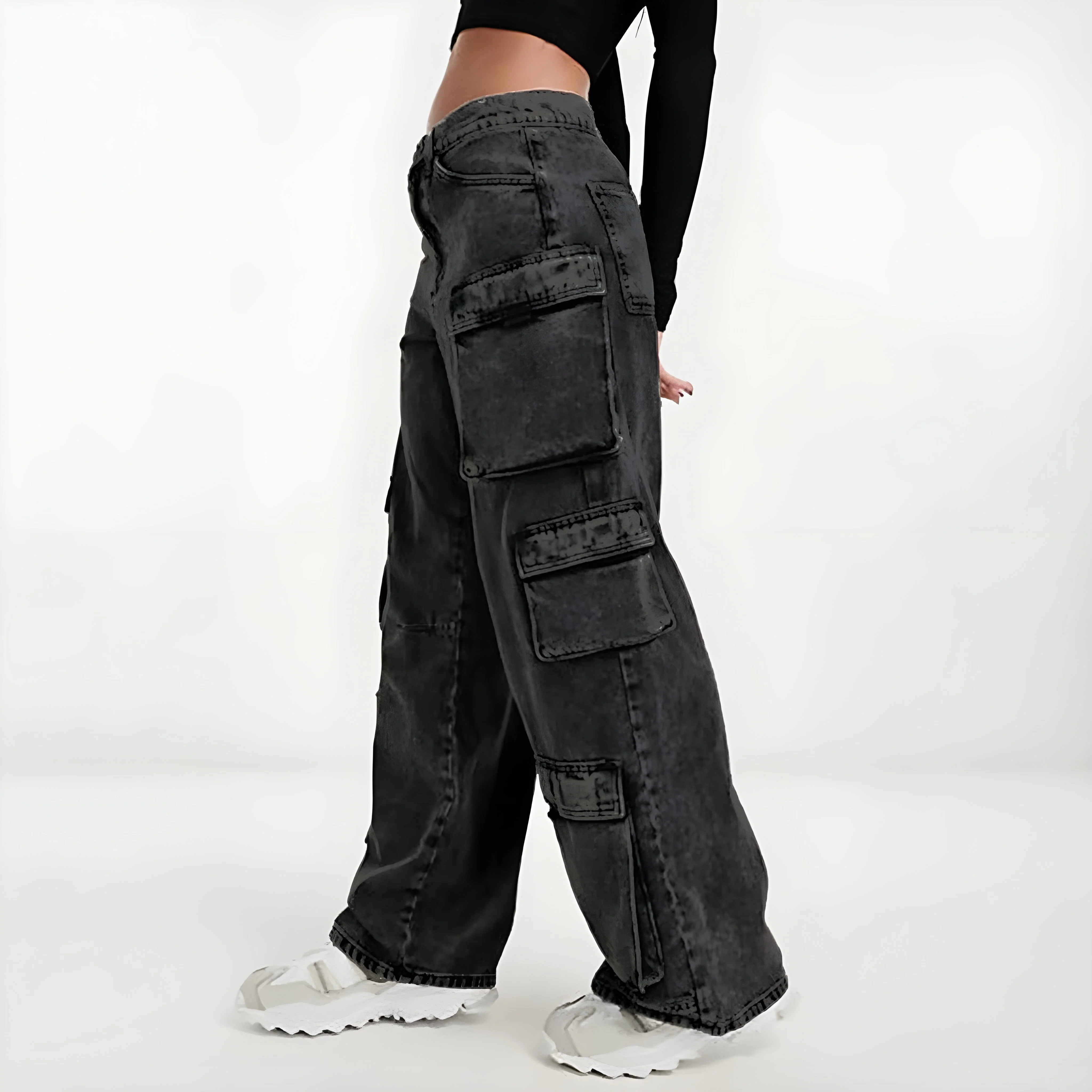 Ceylan Women's Acid Wash Cargo Jeans Baggy Streetwear - Image 3