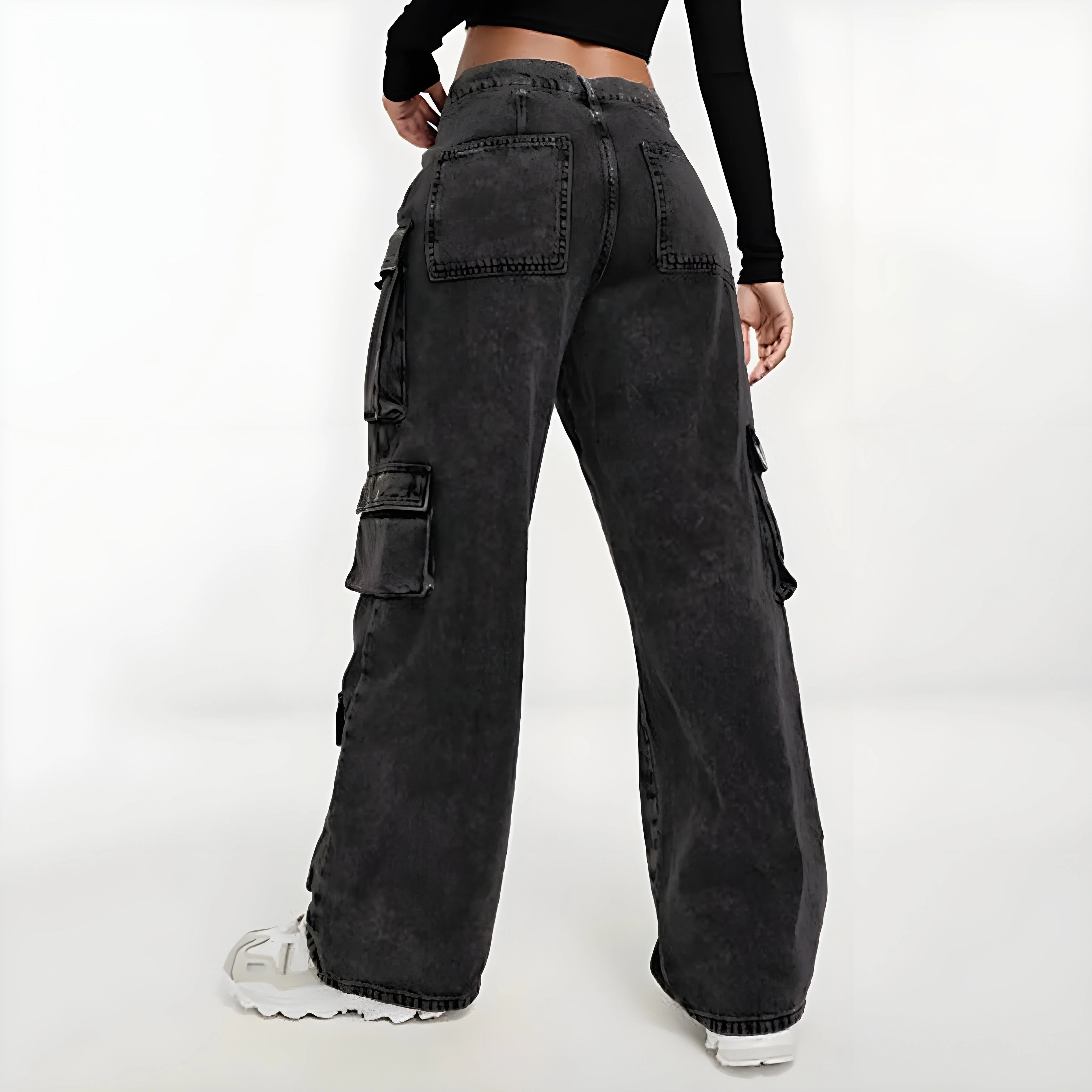 Ceylan Women's Acid Wash Cargo Jeans Baggy Streetwear - Image 4