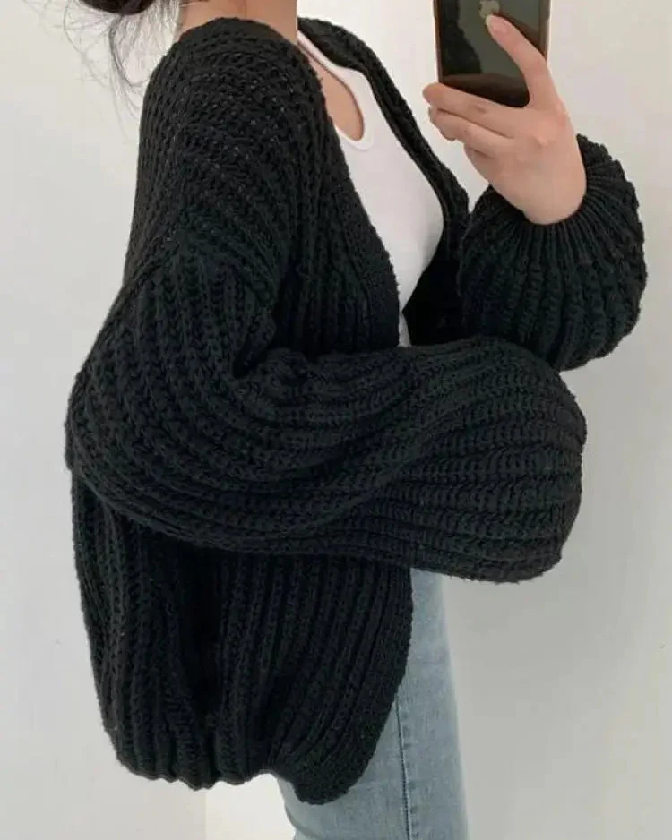Ceylan Women's Balloon Sleeve Cardigan Sweater Open Front - Image 3