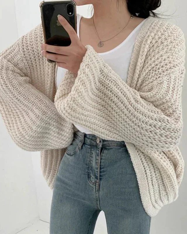 Ceylan Women's Balloon Sleeve Cardigan Sweater Open Front - Image 7