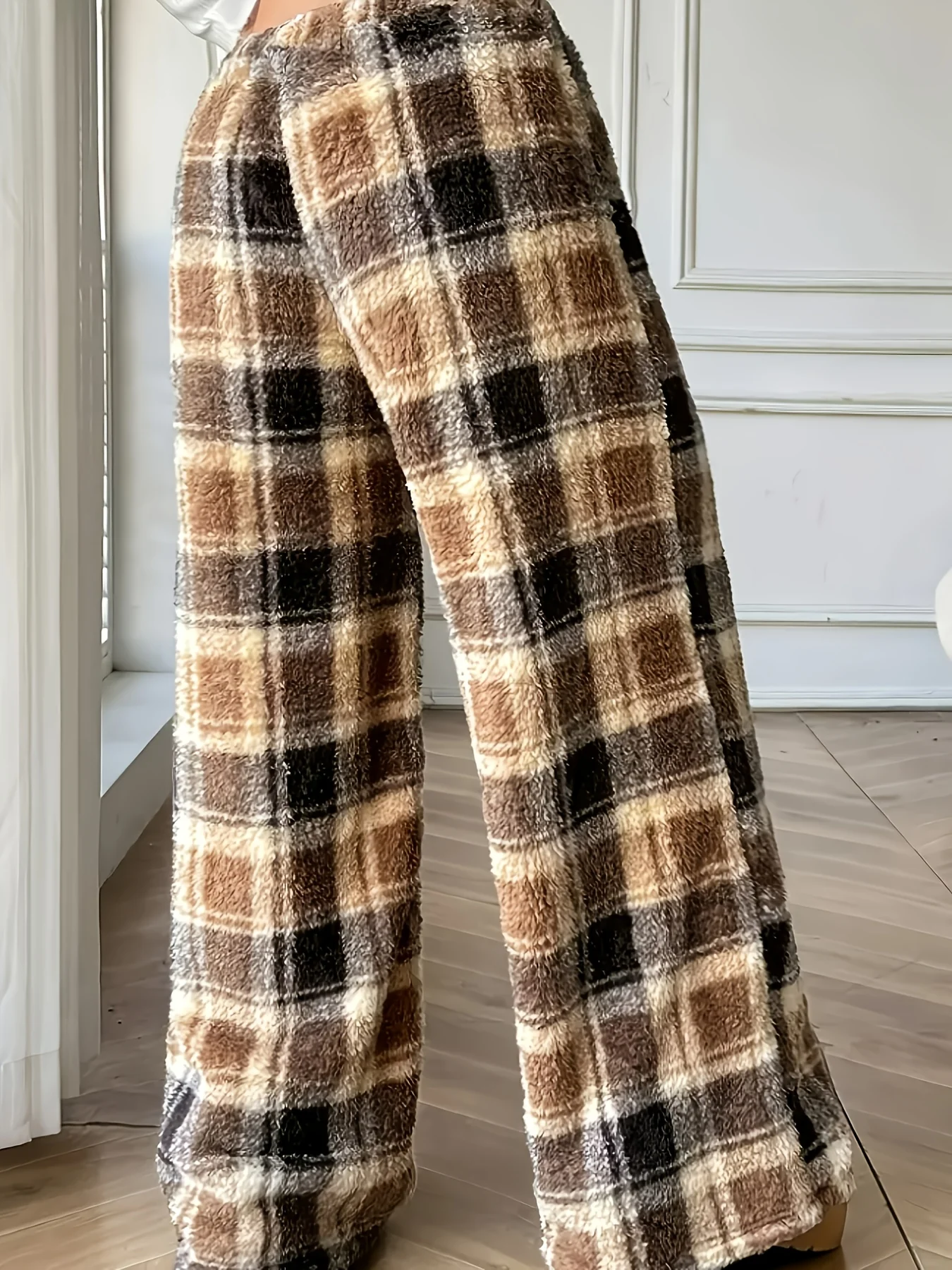 Ceylan Women's CloudSoft Blanket Pants Plush Plaid Wide Leg - Image 3