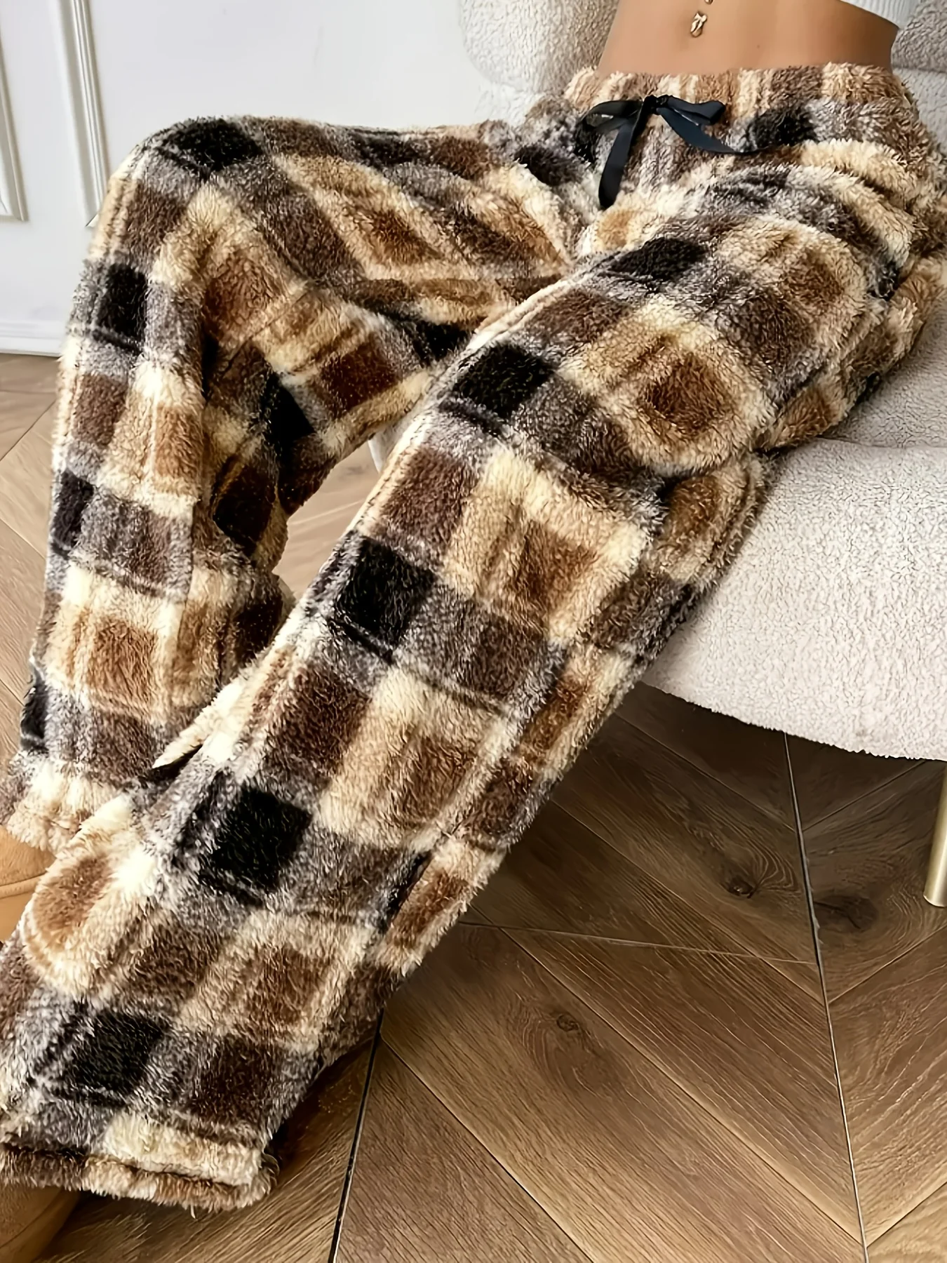 Ceylan Women's CloudSoft Blanket Pants Plush Plaid Wide Leg - Image 4