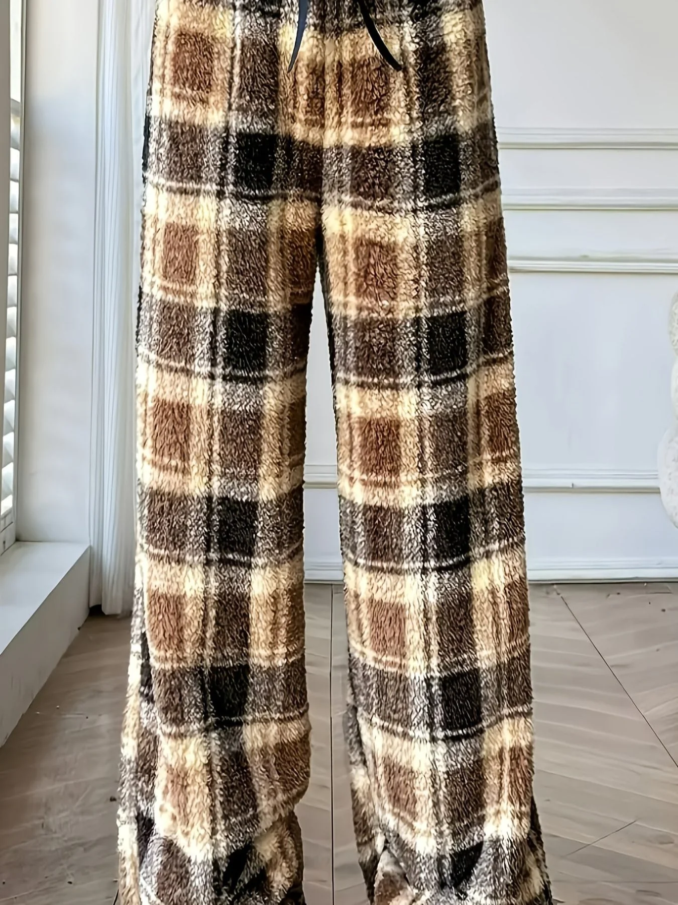 Ceylan Women's CloudSoft Blanket Pants Plush Plaid Wide Leg - Image 6