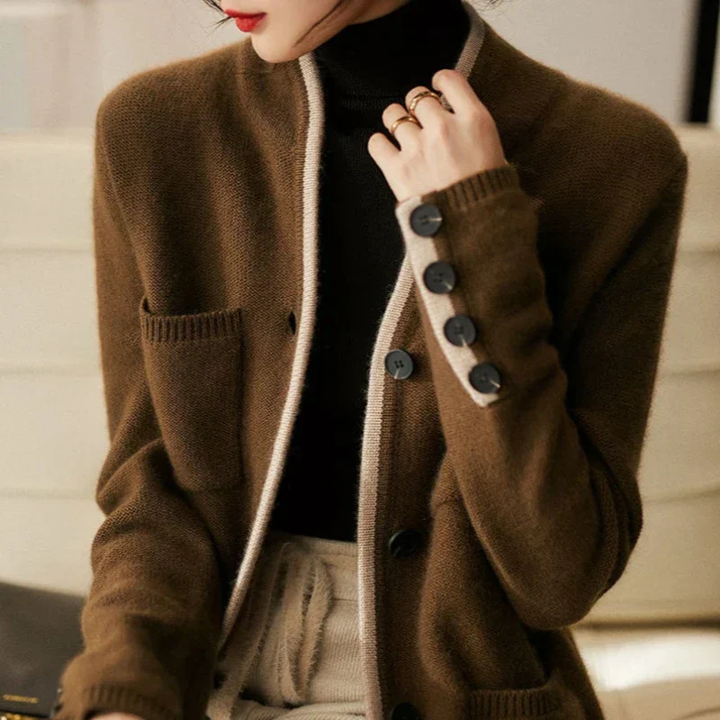 Ceylan Women's Cardigan Contrast Trim Knit Open Front Jacket - Image 3