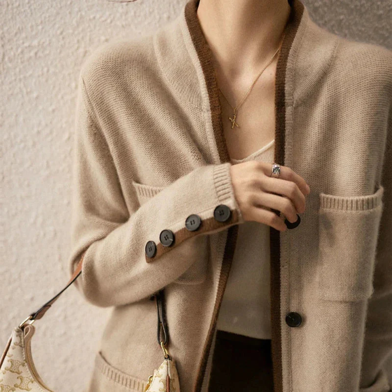 Ceylan Women's Cardigan Contrast Trim Knit Open Front Jacket - Image 4