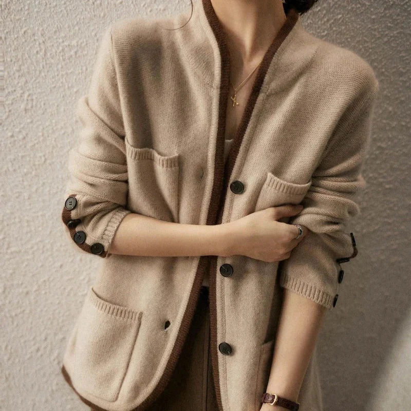 Ceylan Women's Cardigan Contrast Trim Knit Open Front Jacket - Image 5