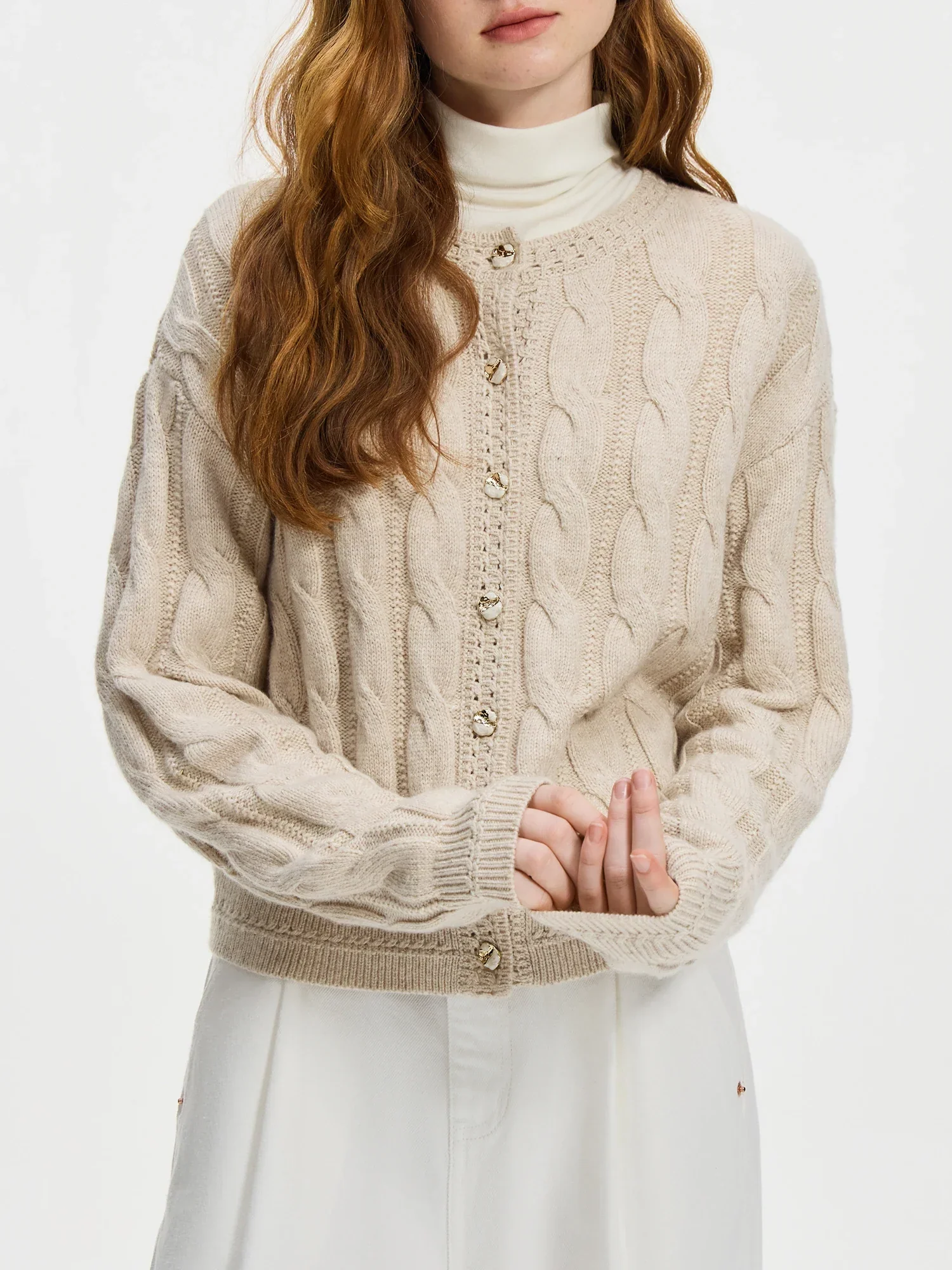 Ceylan Women's Cardigan, Cropped Cable Knit with Buttons - Image 3