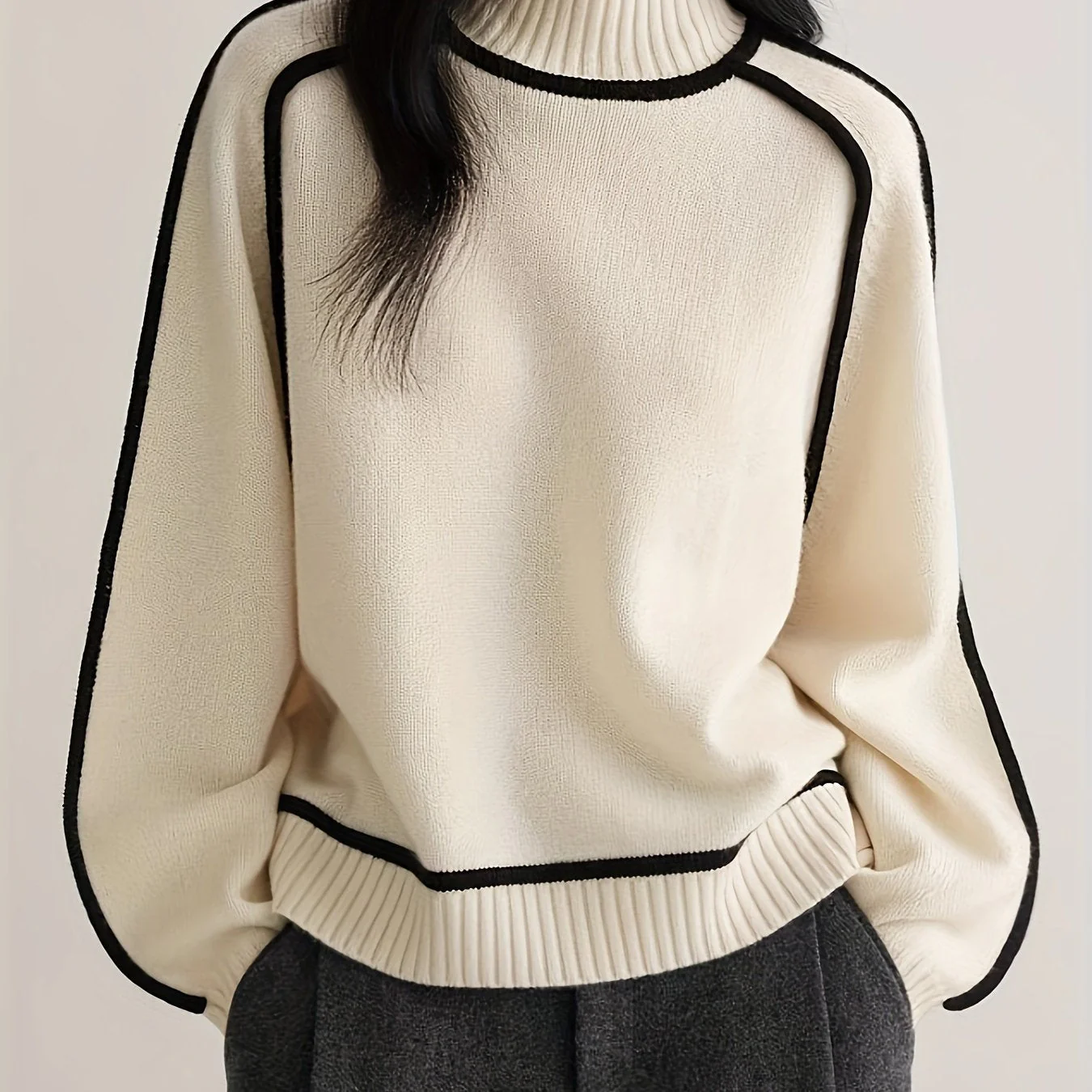 Ceylan Women's Contrast Trim Turtleneck Pullover Sweater - Image 2