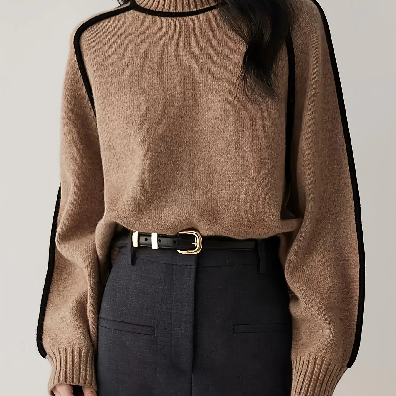 Ceylan Women's Contrast Trim Turtleneck Pullover Sweater - Image 3