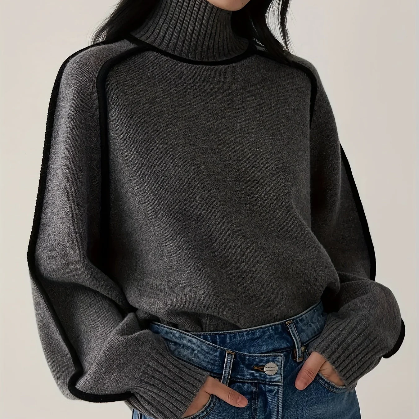 Ceylan Women's Contrast Trim Turtleneck Pullover Sweater - Image 4