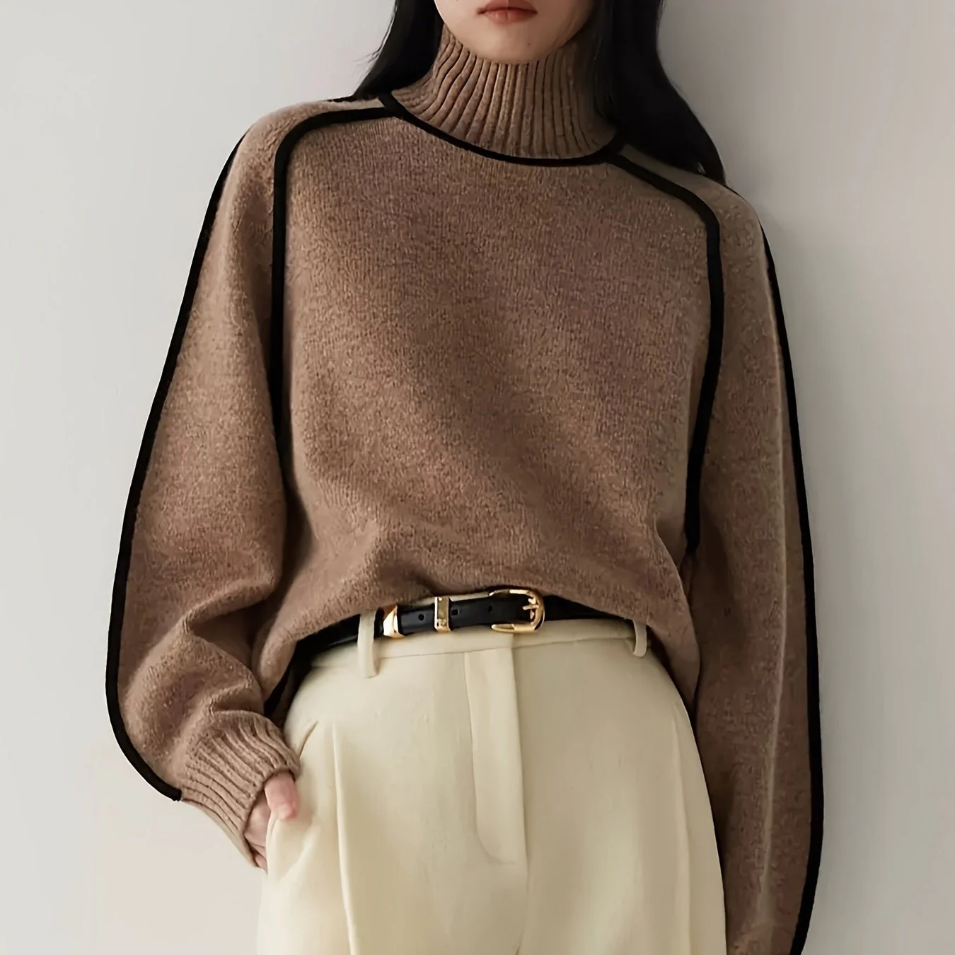 Ceylan Women's Contrast Trim Turtleneck Pullover Sweater - Image 5