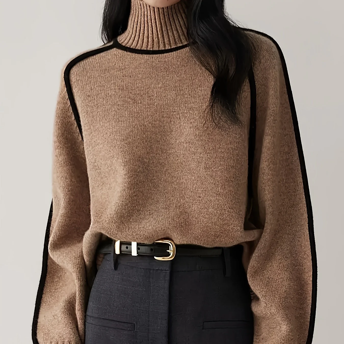 Ceylan Women's Contrast Trim Turtleneck Pullover Sweater - Image 7