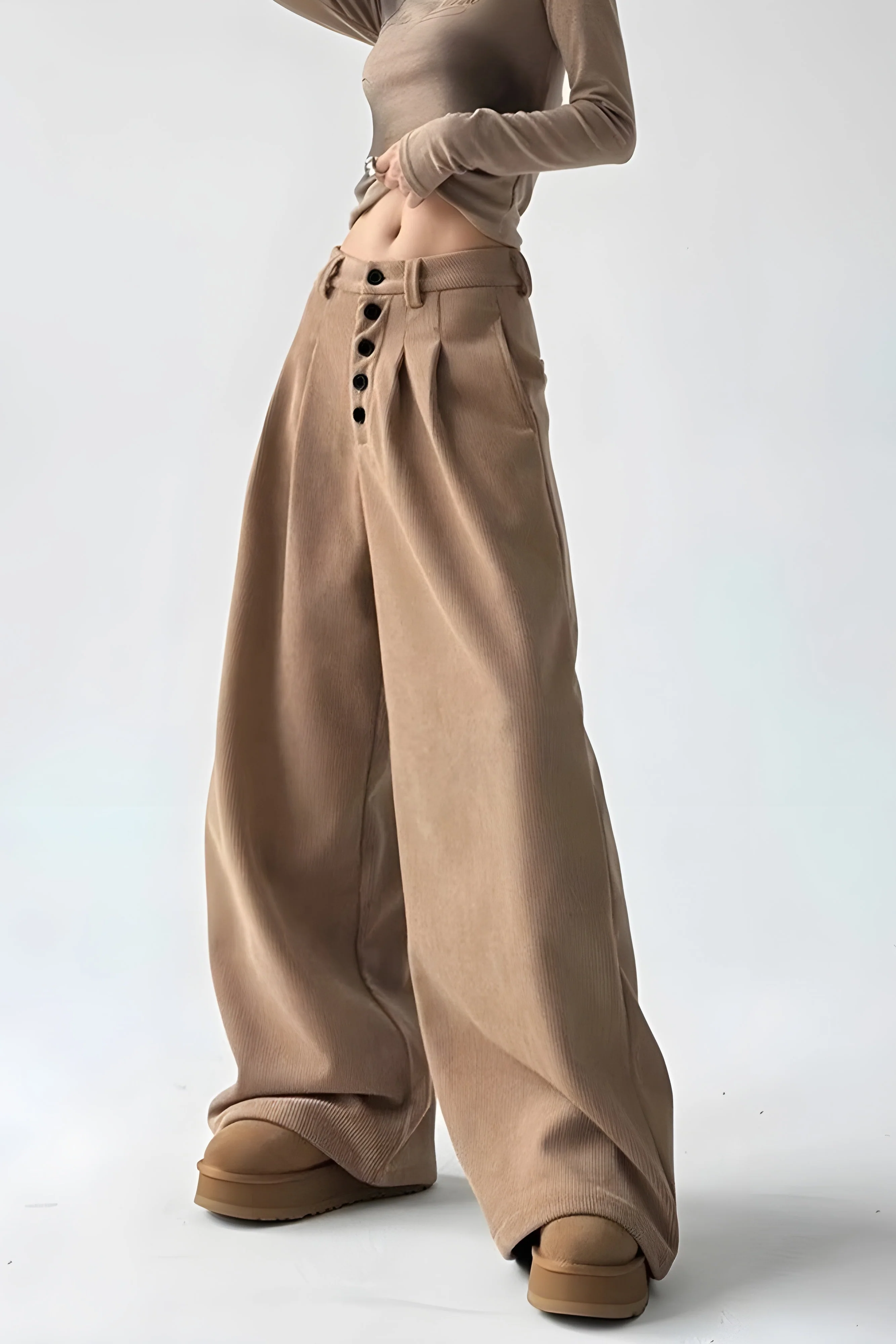 Ceylan Women's Corduroy Wide Leg Trousers High Waist Fit - Image 2