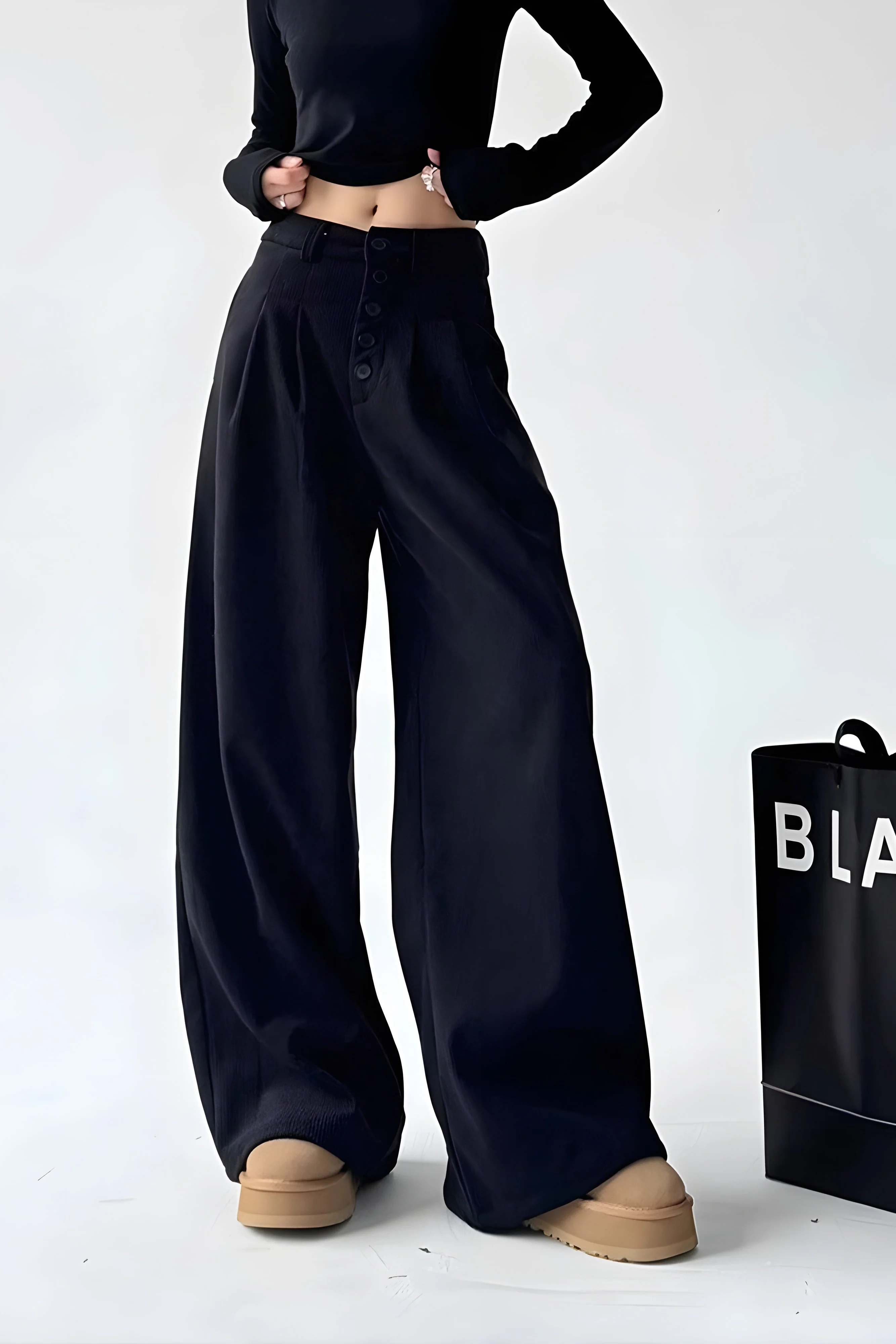 Ceylan Women's Corduroy Wide Leg Trousers High Waist Fit - Image 3