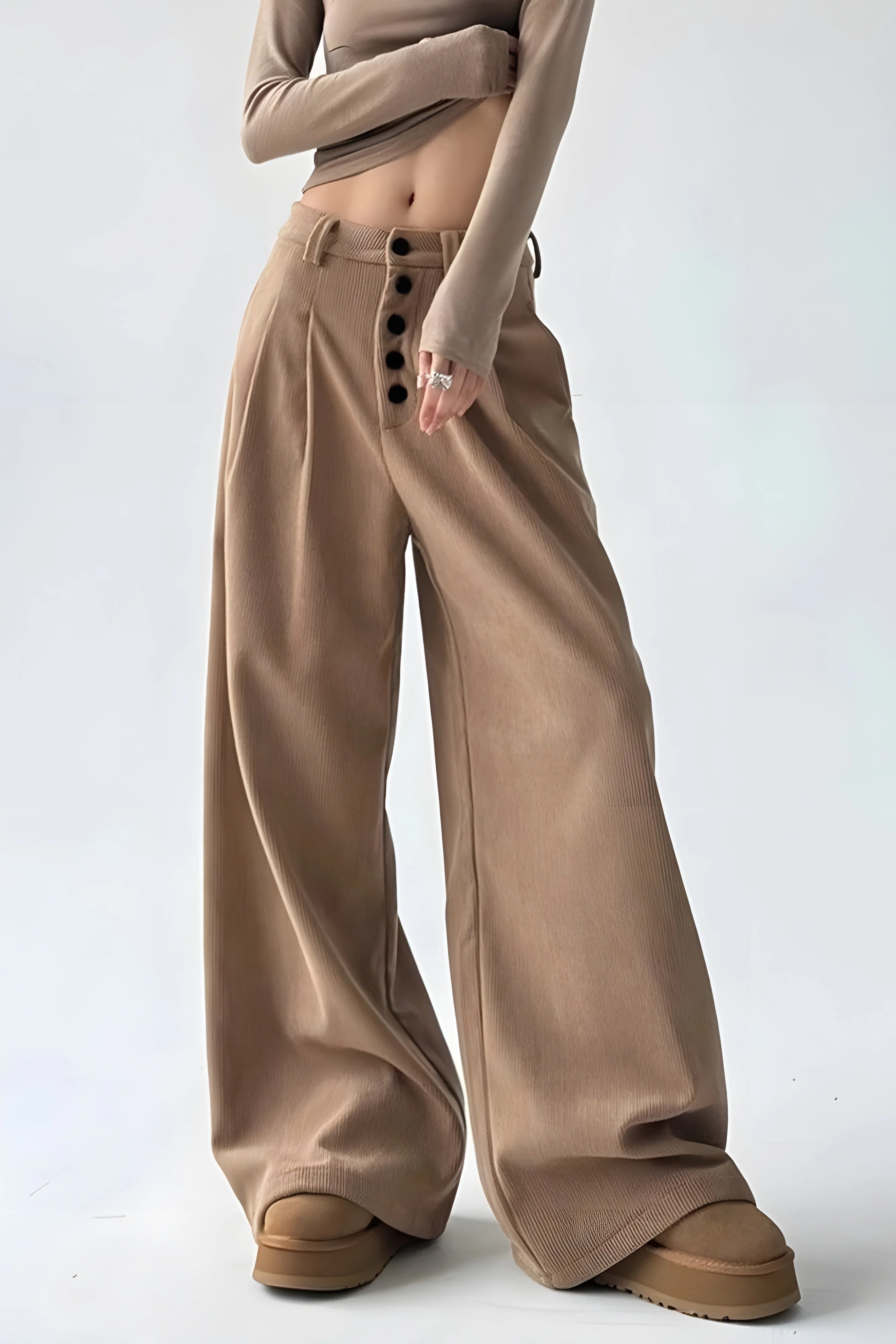 Ceylan Women's Corduroy Wide Leg Trousers High Waist Fit - Image 4