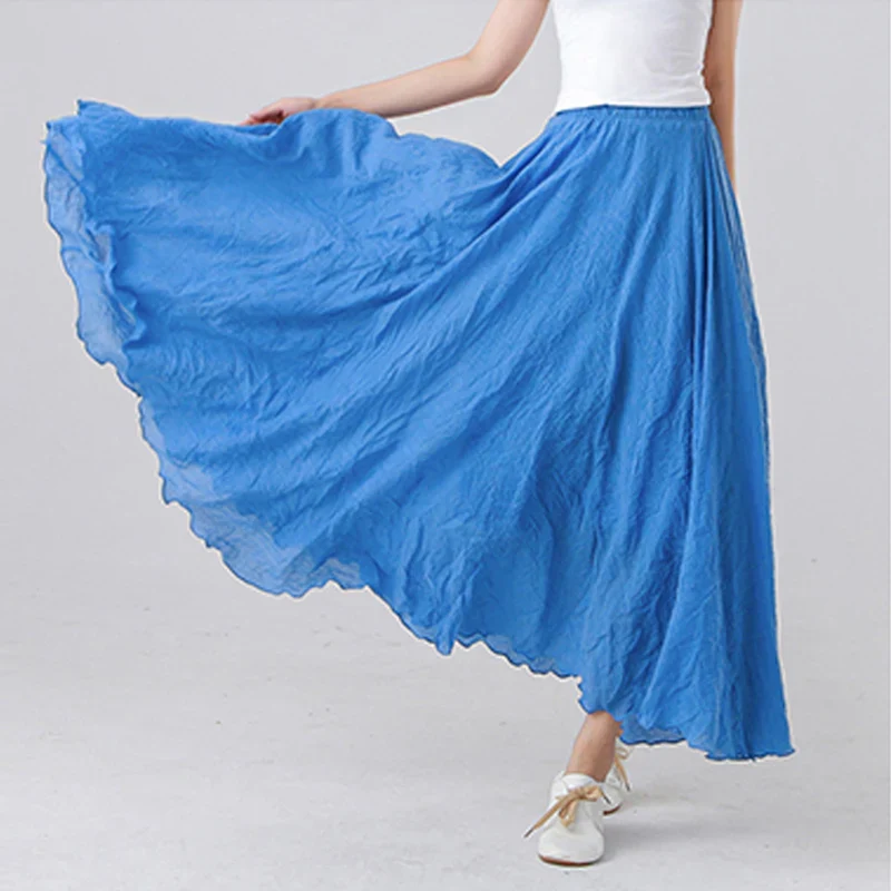 Ceylan Women's Cotton Linen Maxi Skirt Elastic Waist Flowy - Image 10