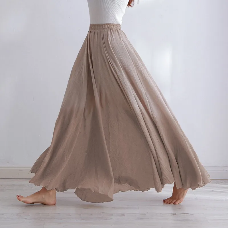 Ceylan Women's Cotton Linen Maxi Skirt Elastic Waist Flowy - Image 11