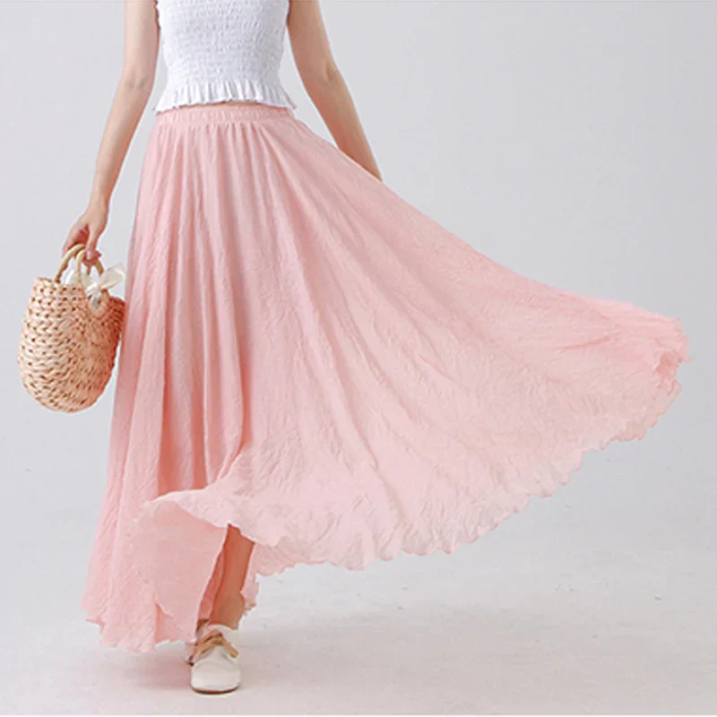 Ceylan Women's Cotton Linen Maxi Skirt Elastic Waist Flowy - Image 12