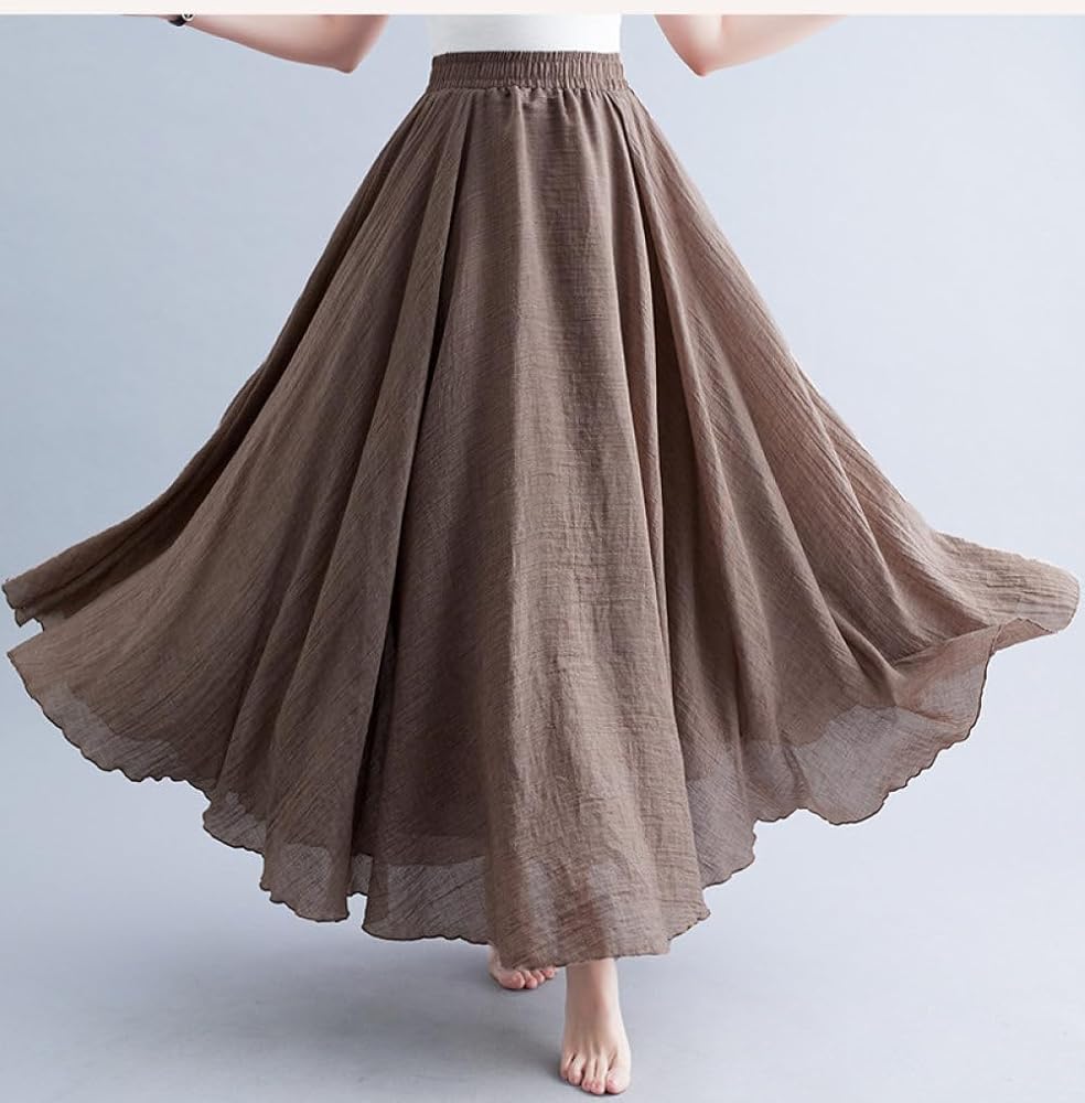Ceylan Women's Cotton Linen Maxi Skirt Elastic Waist Flowy - Image 13