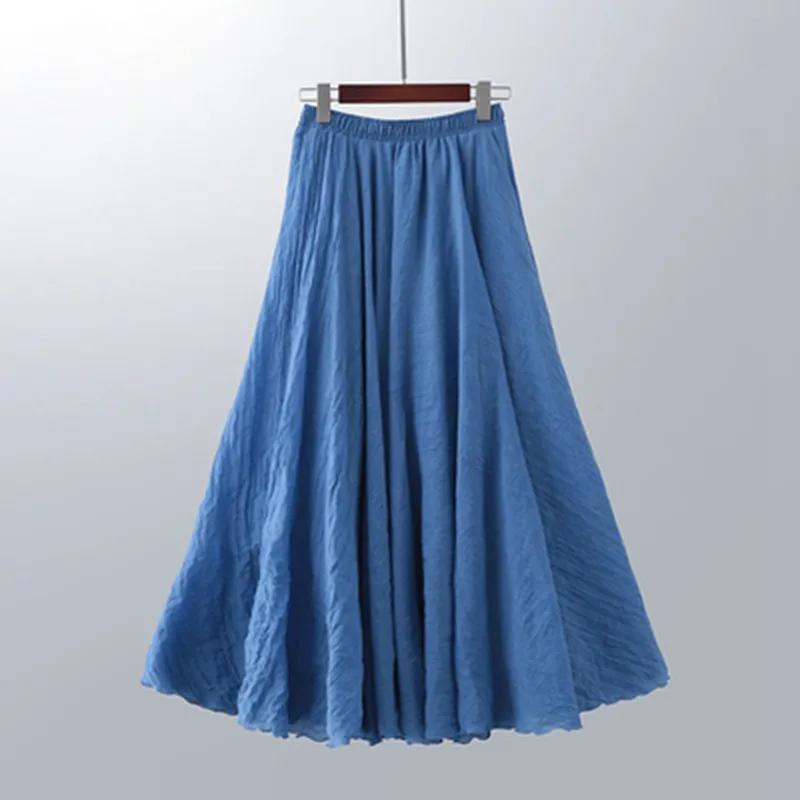 Ceylan Women's Cotton Linen Maxi Skirt Elastic Waist Flowy - Image 2