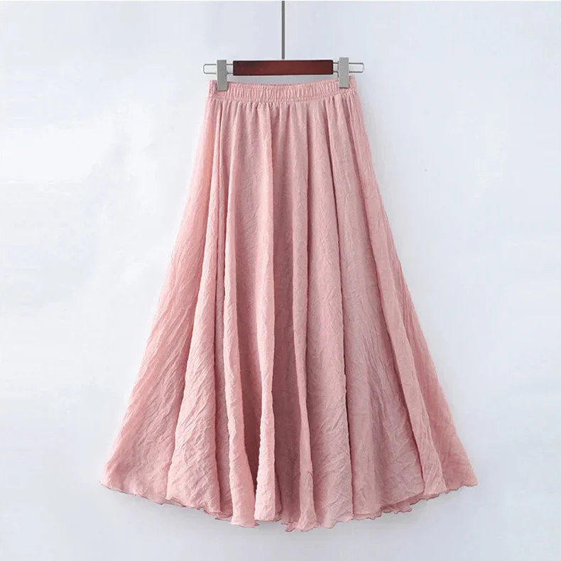 Ceylan Women's Cotton Linen Maxi Skirt Elastic Waist Flowy - Image 3