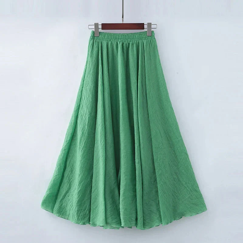 Ceylan Women's Cotton Linen Maxi Skirt Elastic Waist Flowy - Image 4
