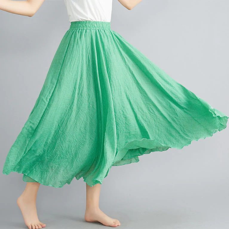 Ceylan Women's Cotton Linen Maxi Skirt Elastic Waist Flowy - Image 5