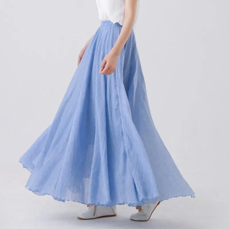 Ceylan Women's Cotton Linen Maxi Skirt Elastic Waist Flowy - Image 6