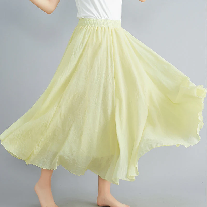 Ceylan Women's Cotton Linen Maxi Skirt Elastic Waist Flowy - Image 7