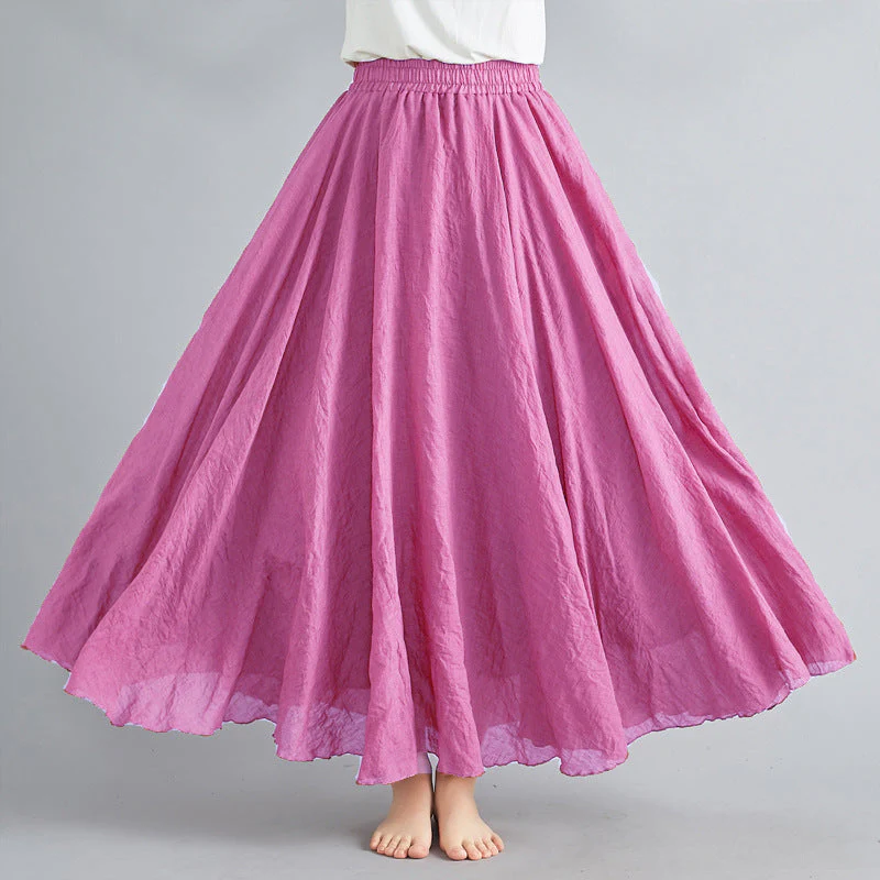 Ceylan Women's Cotton Linen Maxi Skirt Elastic Waist Flowy - Image 8