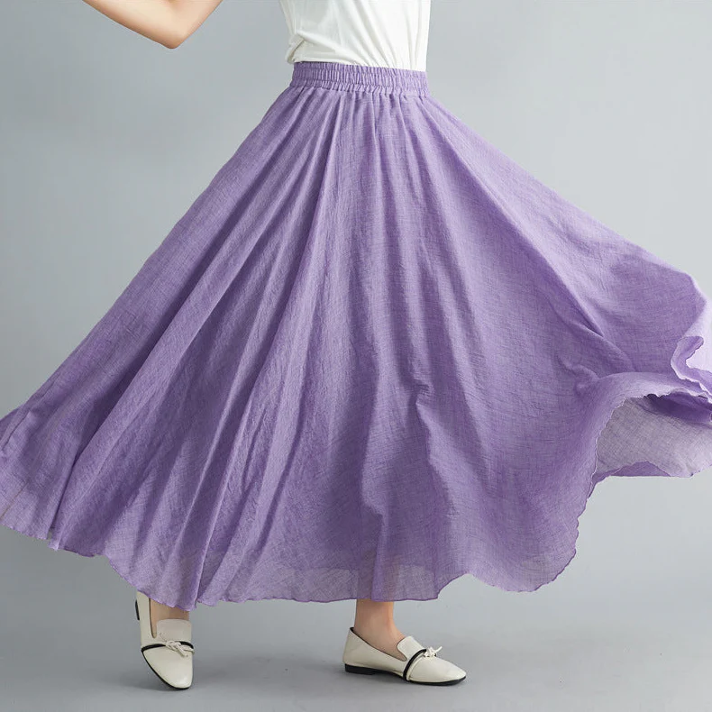Ceylan Women's Cotton Linen Maxi Skirt Elastic Waist Flowy - Image 9