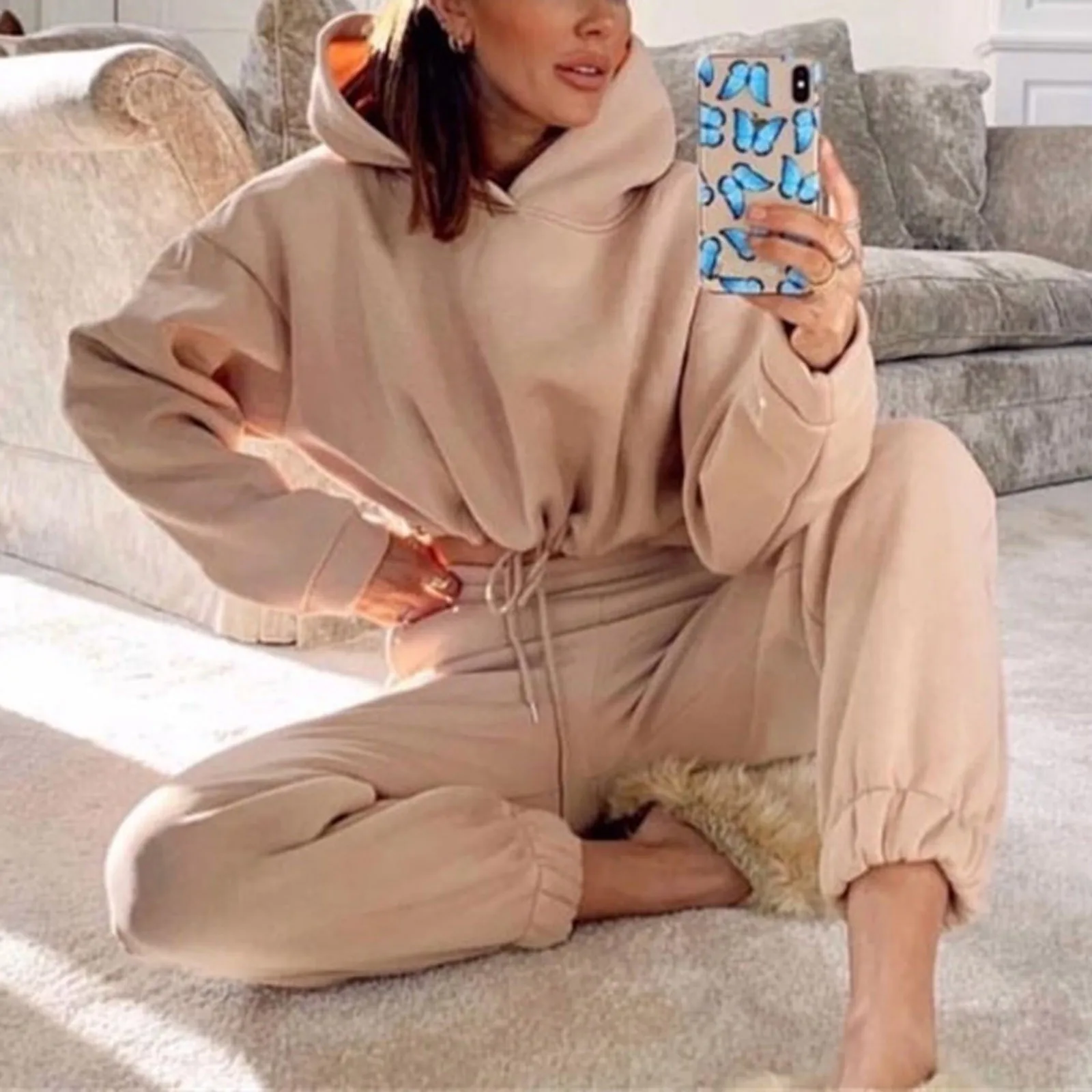 Ceylan Women's Cropped Hoodie & Jogger 2-Piece Lounge Set - Image 6