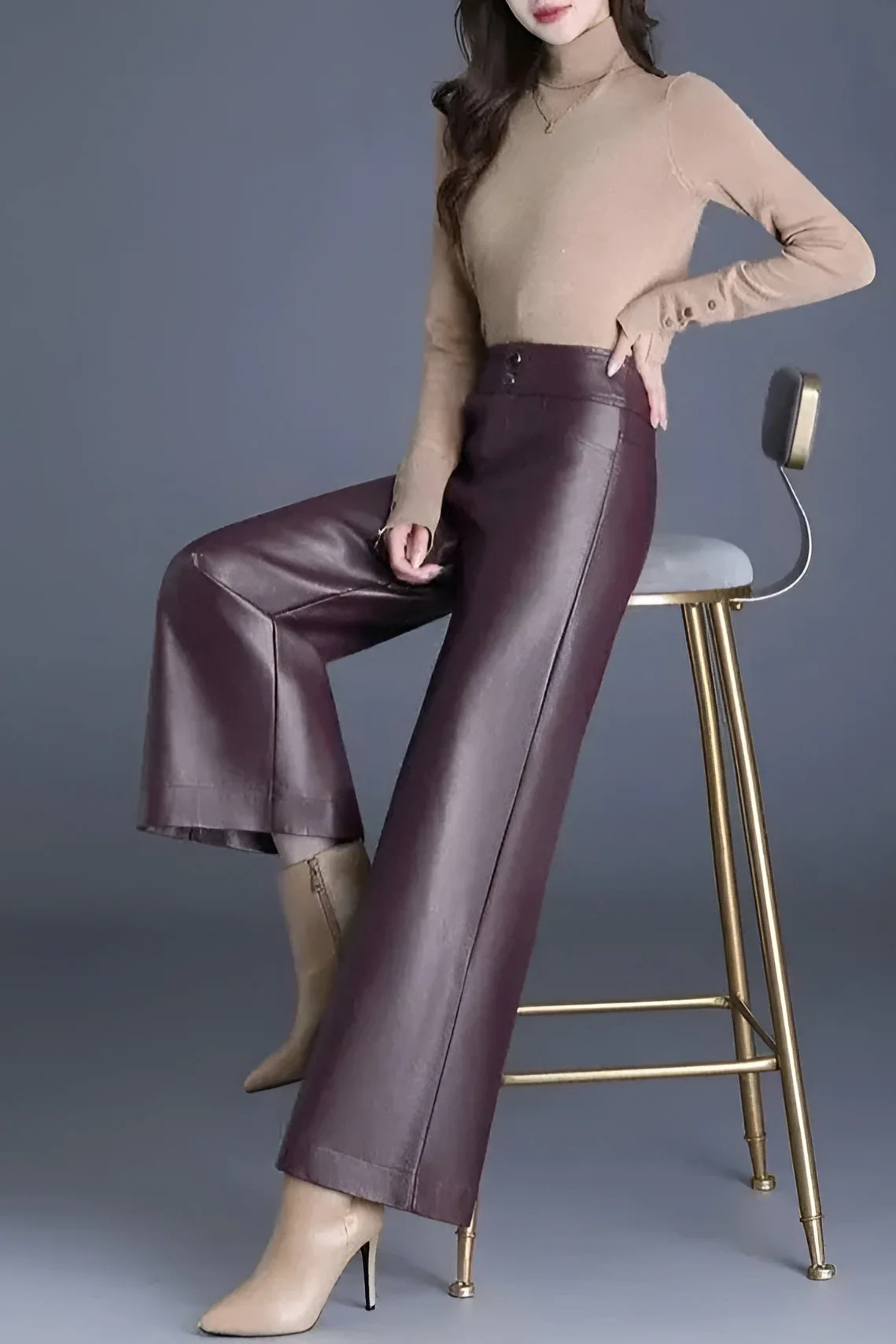 Ceylan Women's Faux Leather Trousers High Waist Wide Leg - Image 10