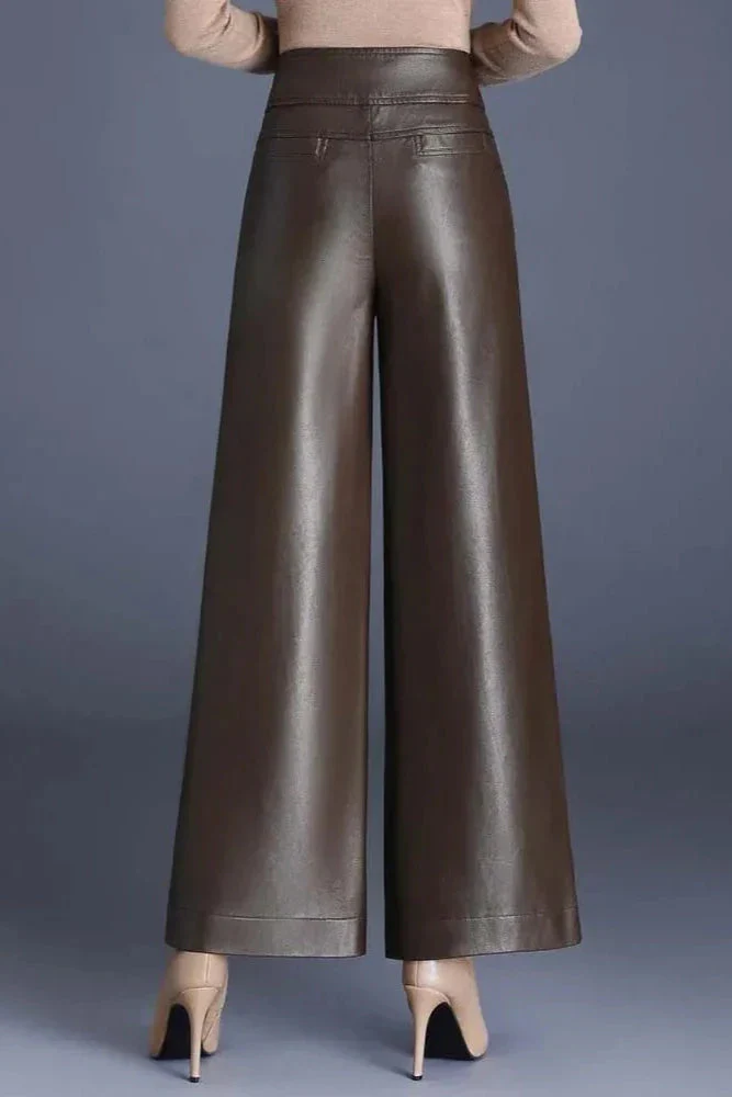 Ceylan Women's Faux Leather Trousers High Waist Wide Leg - Image 12