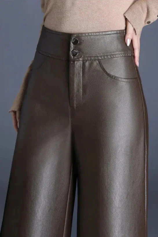 Ceylan Women's Faux Leather Trousers High Waist Wide Leg - Image 13