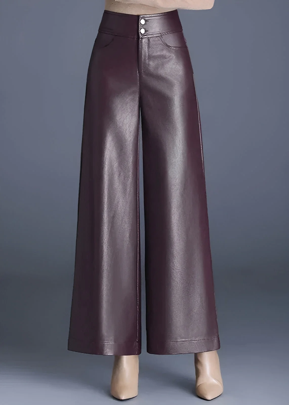 Ceylan Women's Faux Leather Trousers High Waist Wide Leg - Image 2