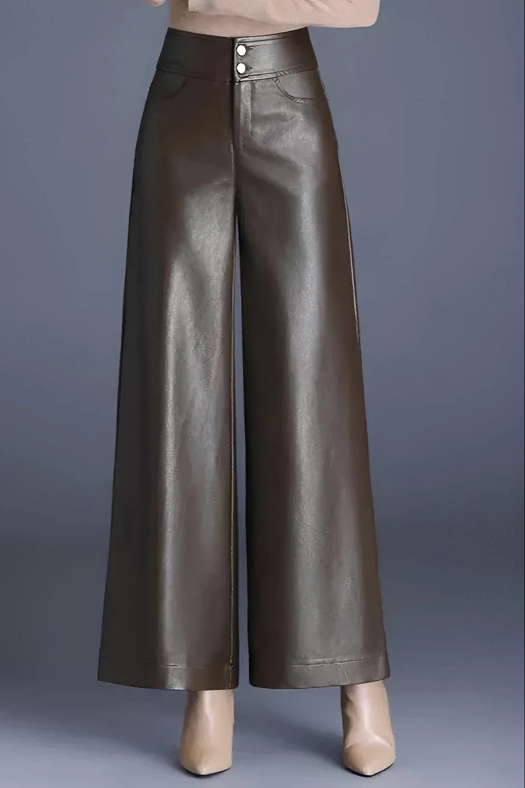 Ceylan Women's Faux Leather Trousers High Waist Wide Leg - Image 4