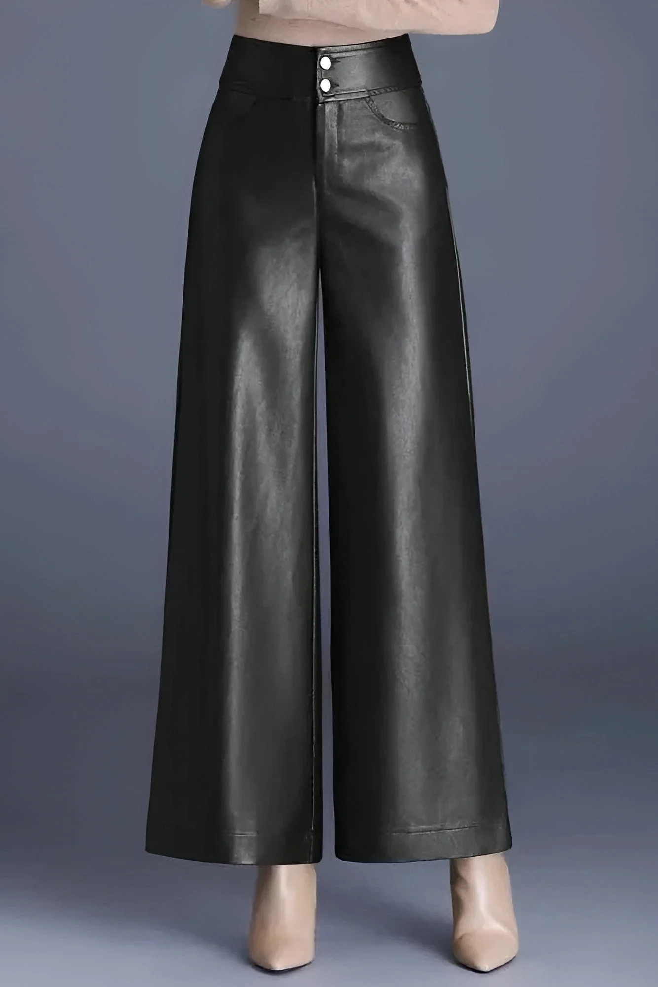 Ceylan Women's Faux Leather Trousers High Waist Wide Leg - Image 5