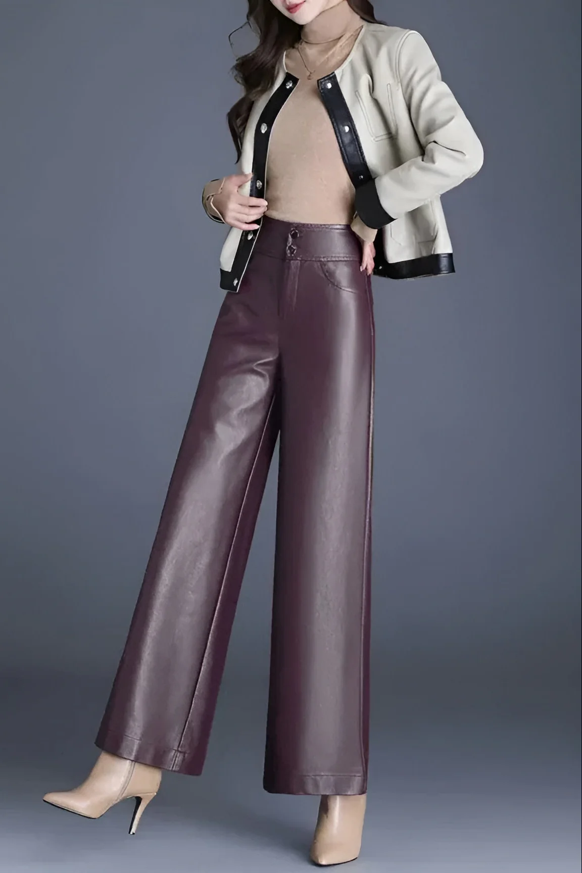 Ceylan Women's Faux Leather Trousers High Waist Wide Leg - Image 6