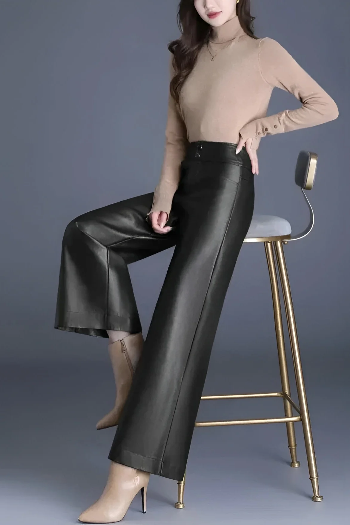Ceylan Women's Faux Leather Trousers High Waist Wide Leg - Image 7