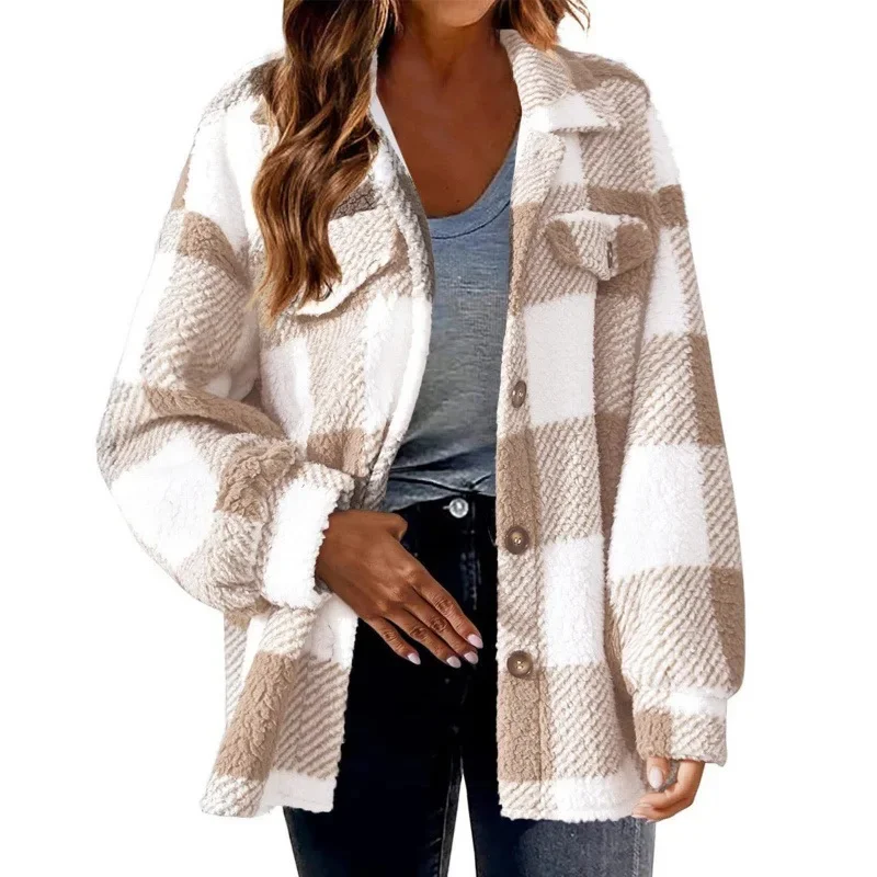 Ceylan Women's Fleece Oversized Plaid Shacket - Image 14
