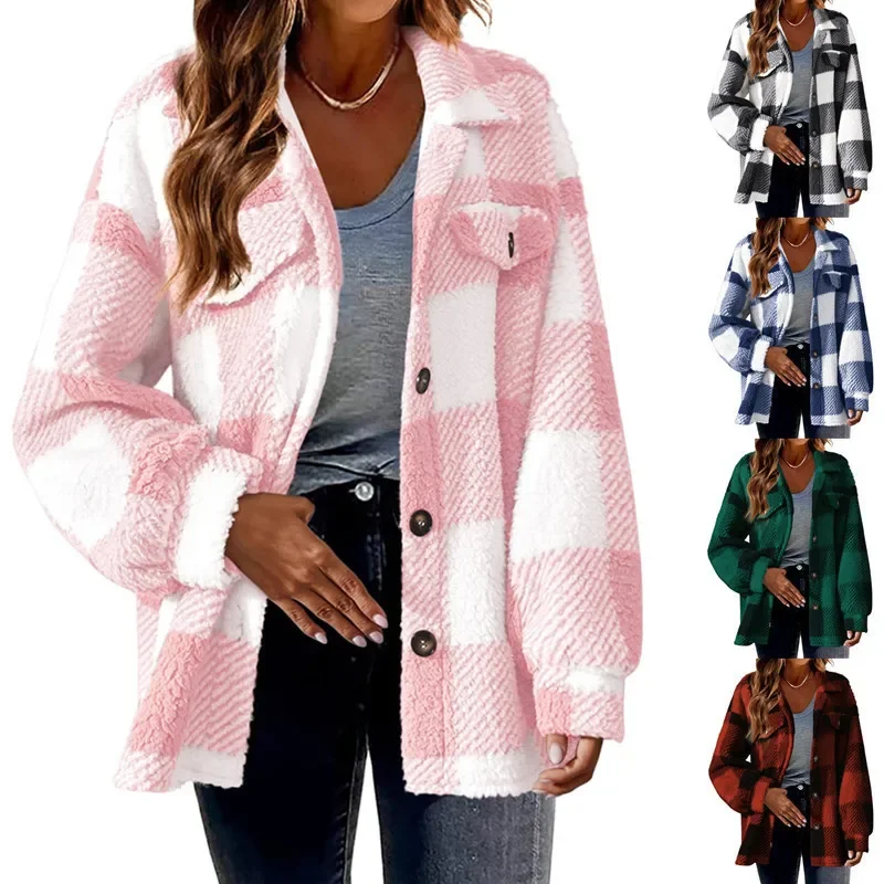 Ceylan Women's Fleece Oversized Plaid Shacket - Image 17