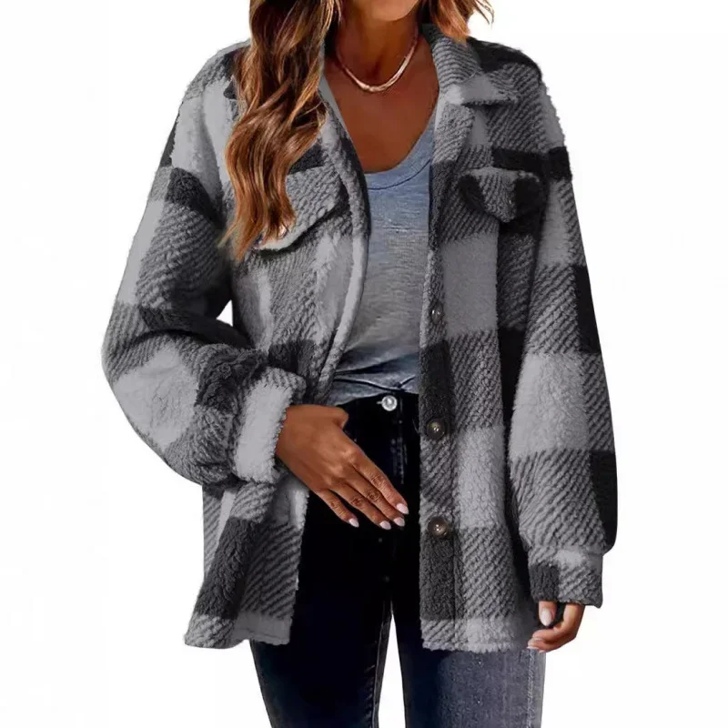 Ceylan Women's Fleece Oversized Plaid Shacket - Image 21