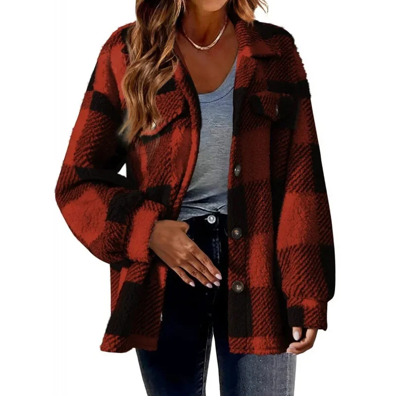 Ceylan Women's Fleece Oversized Plaid Shacket - Image 3